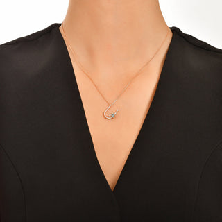 LETTER U GOLD DIAMOND BLUE TOPAZ NECKLACE