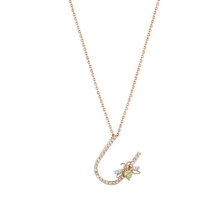 LETTER U GOLD DIAMOND PERIDOT SMALL NECKLACE