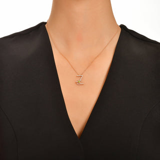 LETTER Z GOLD DIAMOND PERIDOT NECKLACE