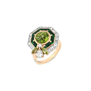 HONEYCOMB 18K GOLD DIAMOND PERIDOT PINKY RING