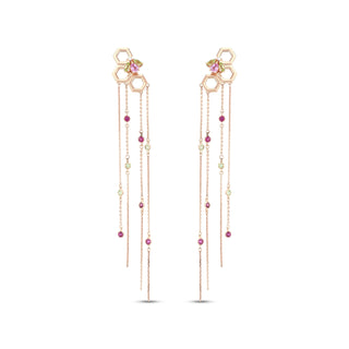 HONEYCOMB GOLD DIAMOND PINK SAPPHIRE EARRINGS