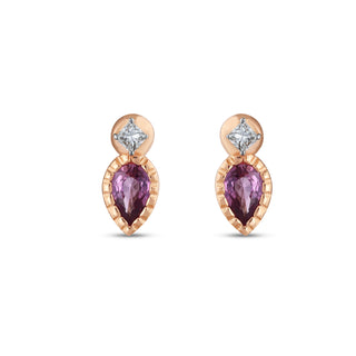 HONEYCOMB PINK SAPPHIRE GOLD DIAMOND EARRINGS