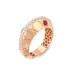HONEYCOMB GOLD DIAMOND RUBY RING