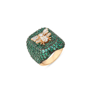 QUEEN BEE HANIA GOLD DIAMOND EMERALD STATEMENT RING