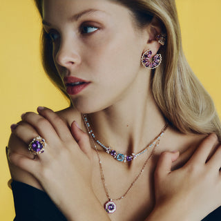 QUEEN BEE ARINNA GOLD DIAMOND AMETHYST RING