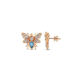 QUEEN BEE BON BON GOLD DIAMOND BLUE TOPAZ EARRINGS