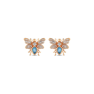 QUEEN BEE BON BON GOLD DIAMOND BLUE TOPAZ EARRINGS