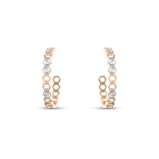 HONEYCOMB GOLD DIAMOND DOUBLE RING EARRINGS