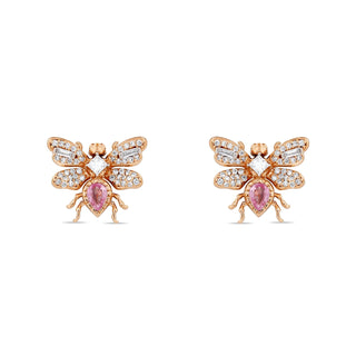 QUEEN BEE BON BON GOLD DIAMOND PINK SAPPHIRE EARRINGS