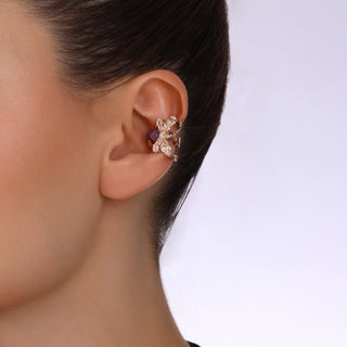 QUEEN BEE GOLD BLACK DIAMOND PINK SAPPHIRE EAR CUFF