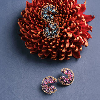 SUN GODDESS ARINNA GOLD DIAMOND BLUE TOPAZ EARRINGS