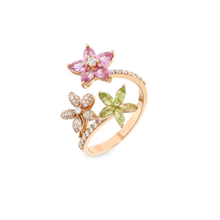 APPLE SEED POMANO JOY BOUQUET 18K GOLD DIAMOND PINK SAPPHIRE RING