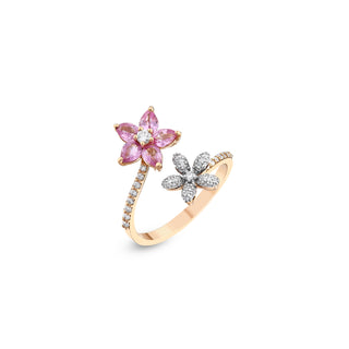 APPLE SEED POMANO 18K GOLD DIAMOND PINK SAPPHIRE RING