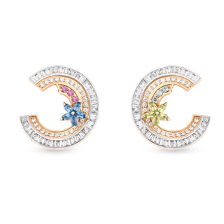APPLE SEED ALLURE GOLD BAGUETTE DIAMOND BLUE TOPAZ EARRINGS