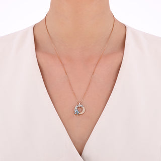 APPLE SEED POMANO GOLD BAGUETTE DIAMOND BLUE TOPAZ NECKLACE