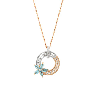 APPLE SEED POMANO GOLD BAGUETTE DIAMOND BLUE TOPAZ NECKLACE