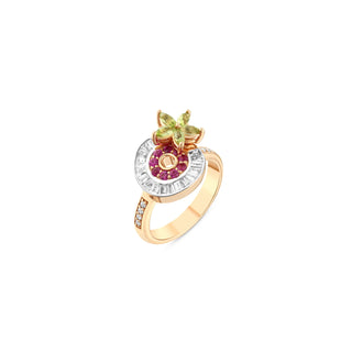 APPLE SEED POMANO GOLD BAGUETTE DIAMOND PERIDOT RING