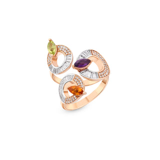 APPLE SEED POMANO GOLD DIAMOND PERIDOT AMETHYST RING