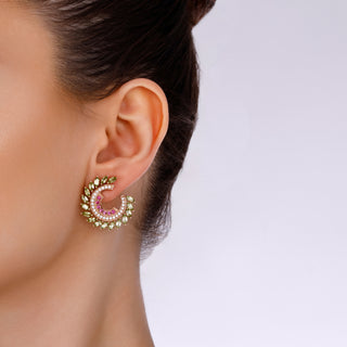 APPLE SEED GOLD DIAMOND PERIDOT PINK SAPPHIRE EARRINGS