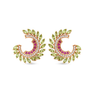 APPLE SEED GOLD DIAMOND PERIDOT PINK SAPPHIRE EARRINGS