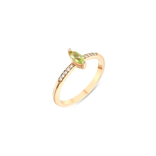 APPLE SEED POMANO GOLD DIAMOND PERIDOT RING