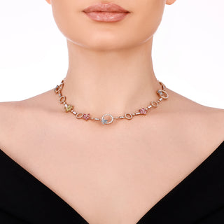 APPLE SEED ALLURE GOLD DIAMOND PINK SAPPHIRE PERIDOT NECKLACE