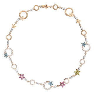 APPLE SEED ALLURE GOLD DIAMOND PINK SAPPHIRE PERIDOT NECKLACE