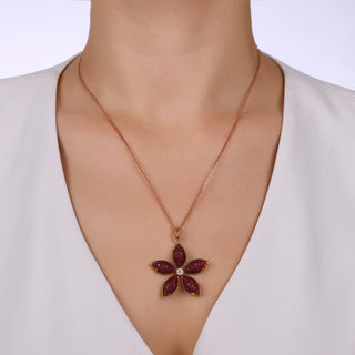 APPLE SEED TARA GOLD SOLITARE DIAMOND RUBY STATEMENT PENDANT