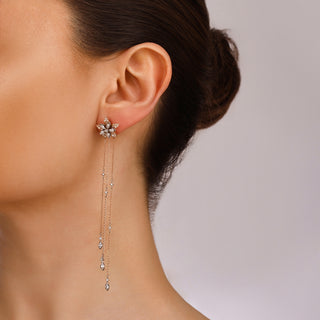 APPLE SEED BLOSSOM PAVÊ GOLD DIAMOND CHAIN EARRINGS