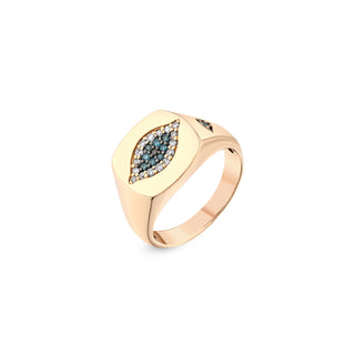 EYE LIGHT GOLD BLUE DIAMOND PINKY RING
