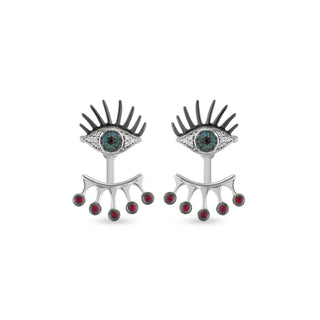 EYE LIGHT GOLD BLUE DIAMOND RUBY EARRINGS