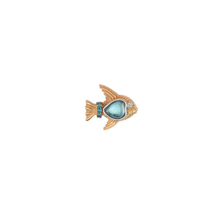 FISH GOLD DIAMOND BLUE TOPAZ SINGLE EARRING