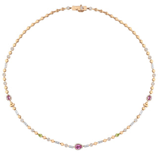 HONEYCOMB 18K GOLD DIAMOND PINK SAPPHIRE NECKLACE