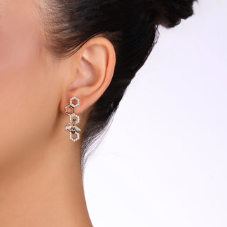 HONEYCOMB GOLD DIAMOND CHAIN EARRINGS