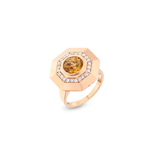 HONEYCOMB GOLD DIAMOND CITRINE PINKY RING