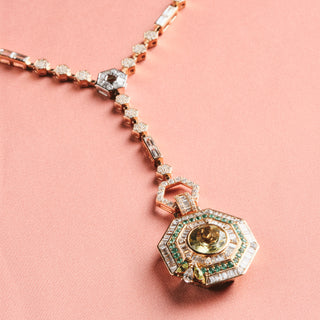 HONEYCOMB 18K GOLD DIAMOND PERIDOT EMERALD PENDANT
