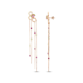 HONEYCOMB GOLD DIAMOND PINK SAPPHIRE EARRINGS