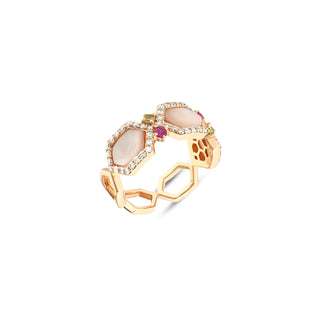 HONEYCOMB GOLD DIAMOND PINK SAPPHIRE RING
