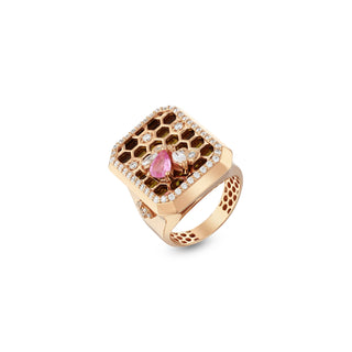 HONEYCOMB GOLD DIAMOND PINK SAPPHIRE RING