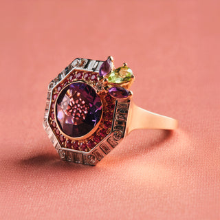 HONEYCOMB GOLD DIAMOND PINK SAPPHIRE RING