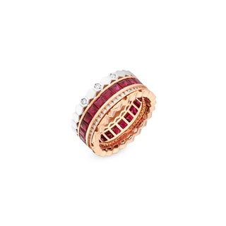 HONEYCOMB GOLD DIAMOND RUBY RING
