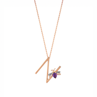 LETTER N GOLD DIAMOND AMETHYST NECKLACE