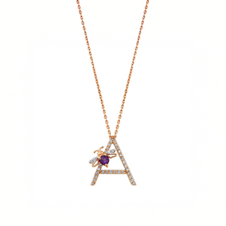 LETTER A GOLD DIAMOND AMETHYST SMALL NECKLACE