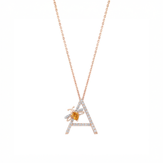 LETTER A GOLD DIAMOND CITRINE NECKLACE