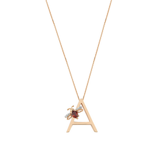 LETTER A GOLD DIAMOND GARNET NECKLACE