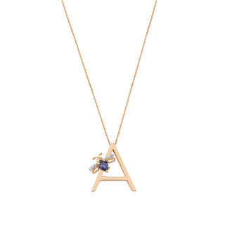 LETTER A GOLD DIAMOND SAPPHIRE NECKLACE