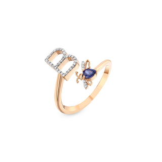 LETTER B GOLD DIAMOND SAPPHIRE RING