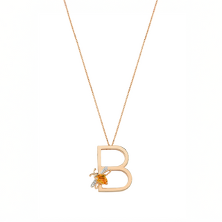 LETTER B GOLD DIMAOND CITRINE NECKLACE