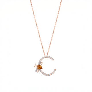 LETTER C GOLD DIAMOND CITRINE NECKLACE