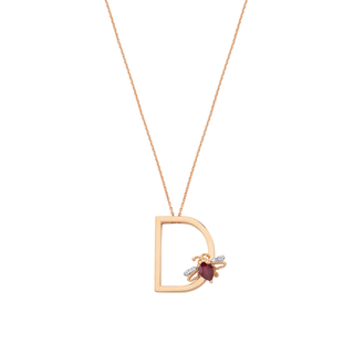 LETTER D GOLD DIAMOND RUBY NECKLACE
